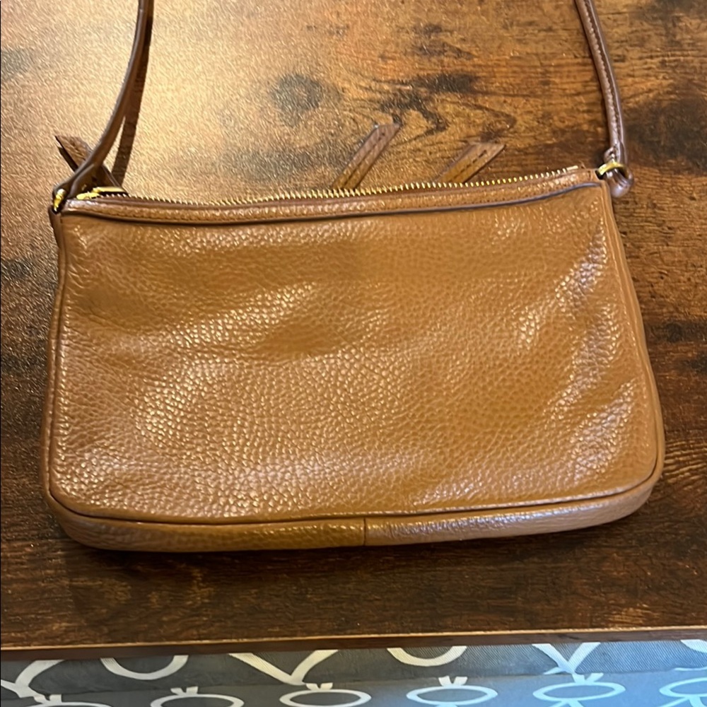 Tan Leather Crossbody with Dual Zippers - Picture 3 of 5